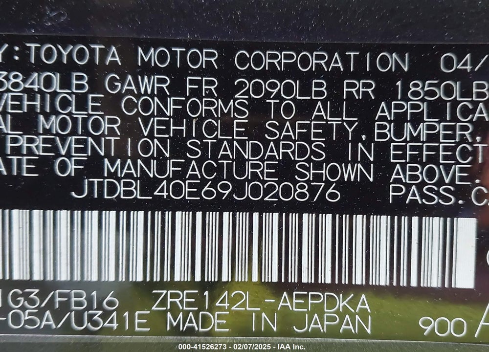 2009 TOYOTA COROLLA VIN: JTDBL40E69J020876