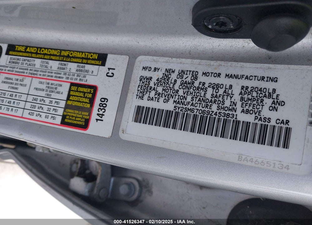 2009 PONTIAC VIBE VIN: 5Y2SM67069Z453831