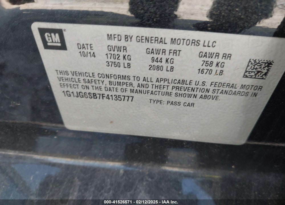 2015 CHEVROLET SONIC VIN: 1G1JG6SB7F4135777
