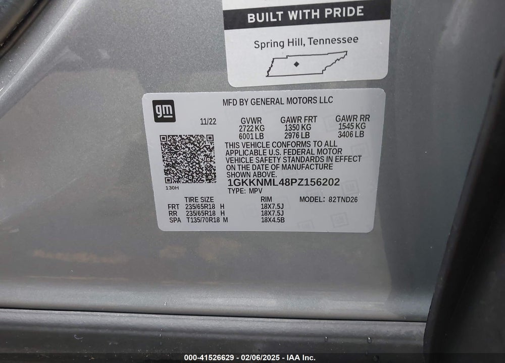 2023 GMC ACADIA VIN: 1GKKNML48PZ156202