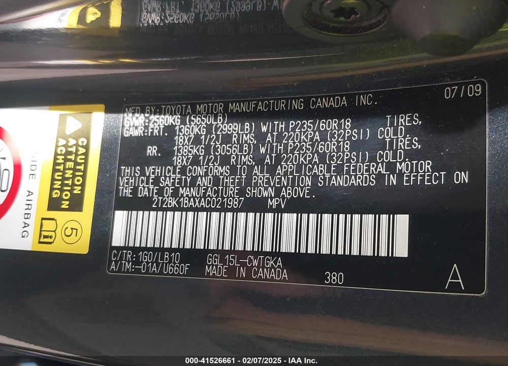2010 LEXUS RX 350 VIN: 2T2BK1BAXAC021987