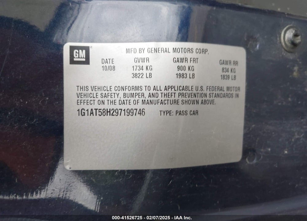 2009 CHEVROLET COBALT VIN: 1G1AT58H297199746