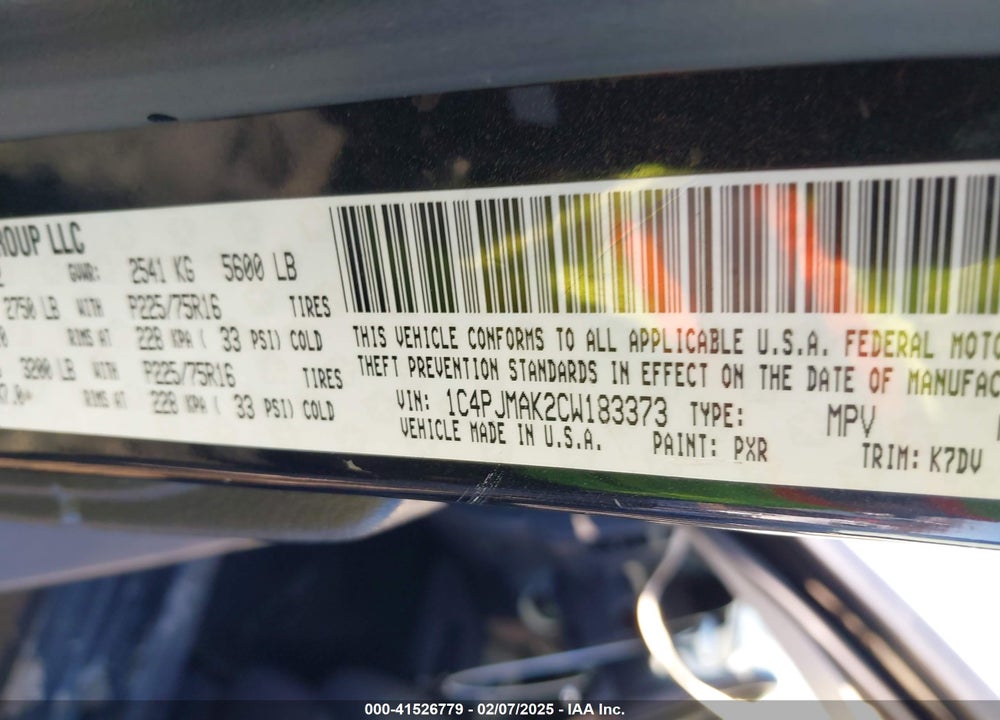 2012 JEEP LIBERTY SPORT VIN: 1C4PJMAK2CW183373