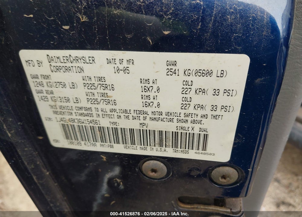 2006 JEEP LIBERTY SPORT VIN: 1J4GL48K36W154561