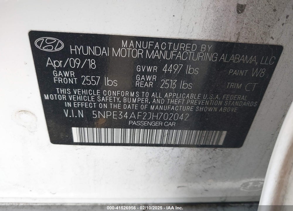 2018 HYUNDAI SONATA VIN: 5NPE34AF2JH702042