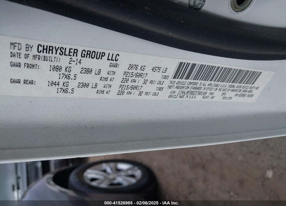 2014 JEEP PATRIOT LATITUDE VIN: 1C4NJRFB6ED760109