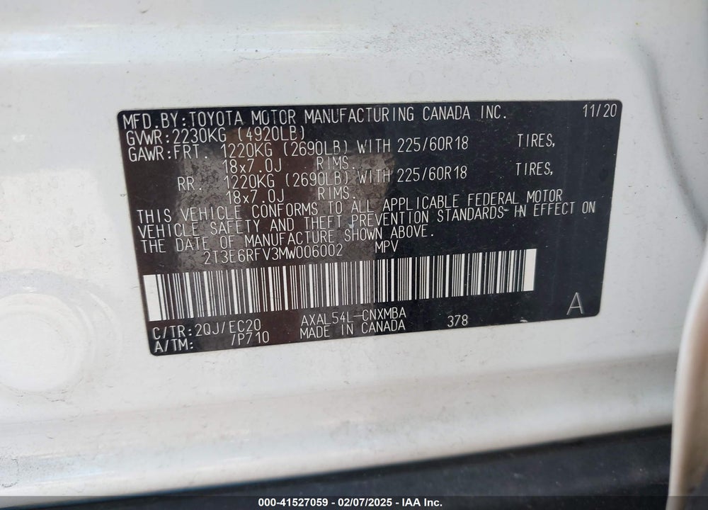 2021 TOYOTA RAV4 HYBRID XSE VIN: 2T3E6RFV3MW006002