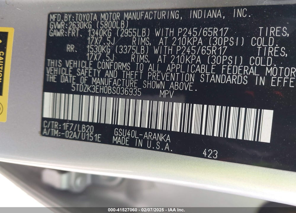 2011 TOYOTA HIGHLANDER SE V6 VIN: 5TDZK3EH0BS036935