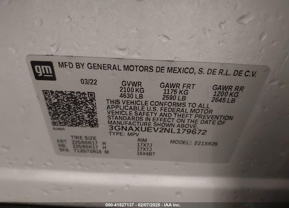 2022 CHEVROLET EQUINOX AWD LT VIN: 3GNAXUEV2NL179672