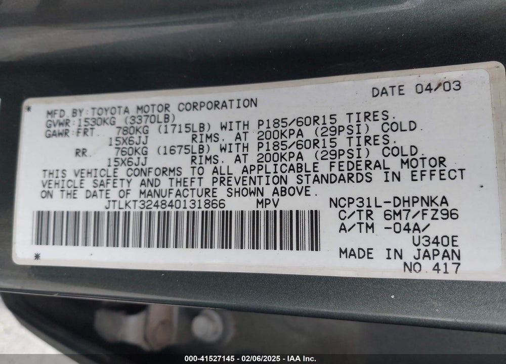 2004 SCION XB VIN: JTLKT324840131866