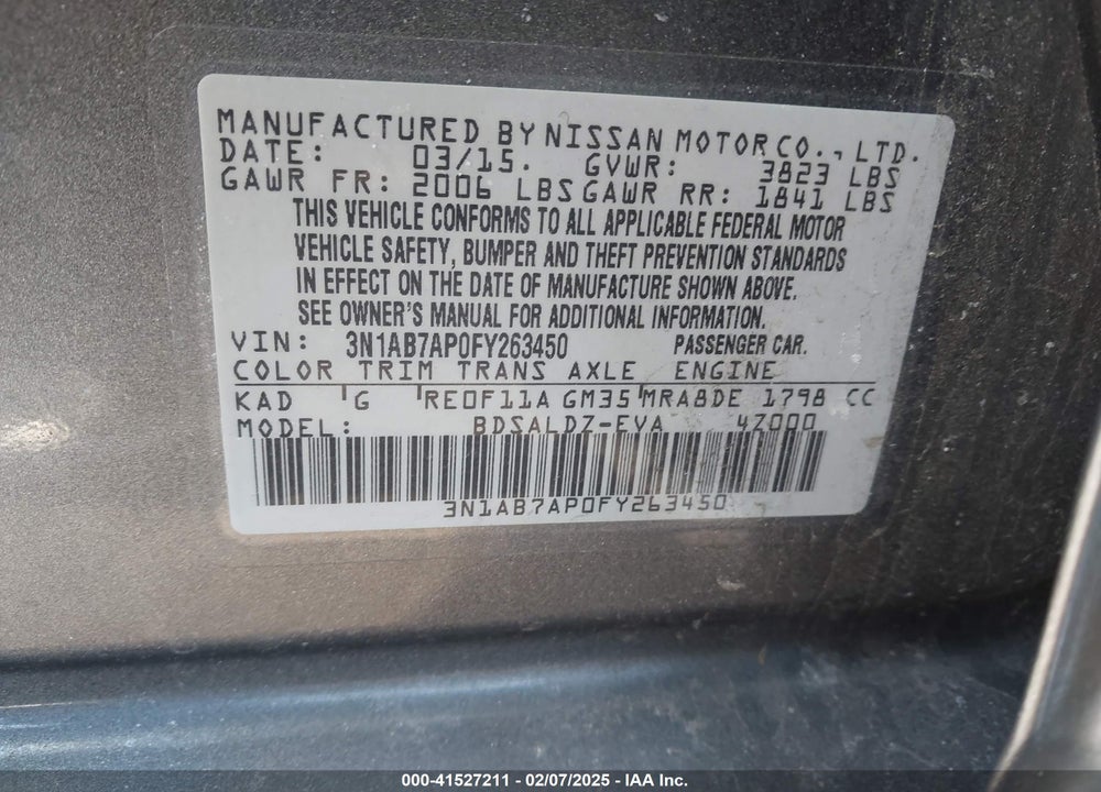 2015 NISSAN SENTRA VIN: 3N1AB7AP0FY263450