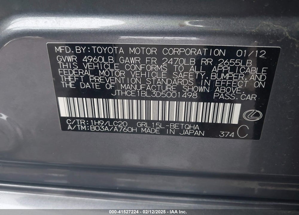 2013 LEXUS GS 350 VIN: JTHCE1BL3D5001498