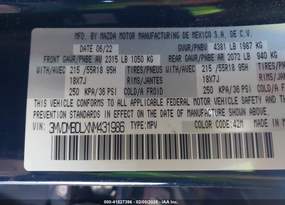2022 MAZDA CX-30 PREMIUM VIN: 3MVDMBDLXNM431986