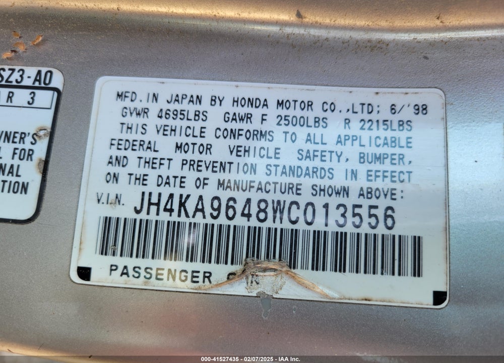 1998 ACURA 3.5RL VIN: JH4KA9648WC013556