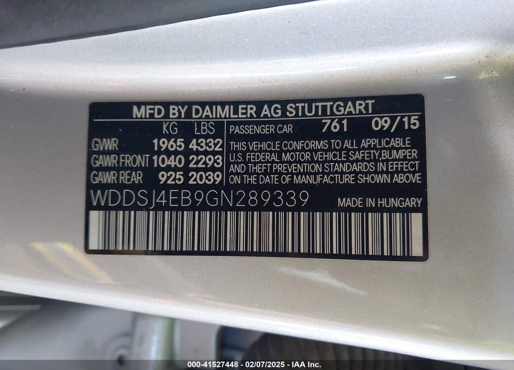 2016 MERCEDES-BENZ CLA 250 VIN: WDDSJ4EB9GN289339