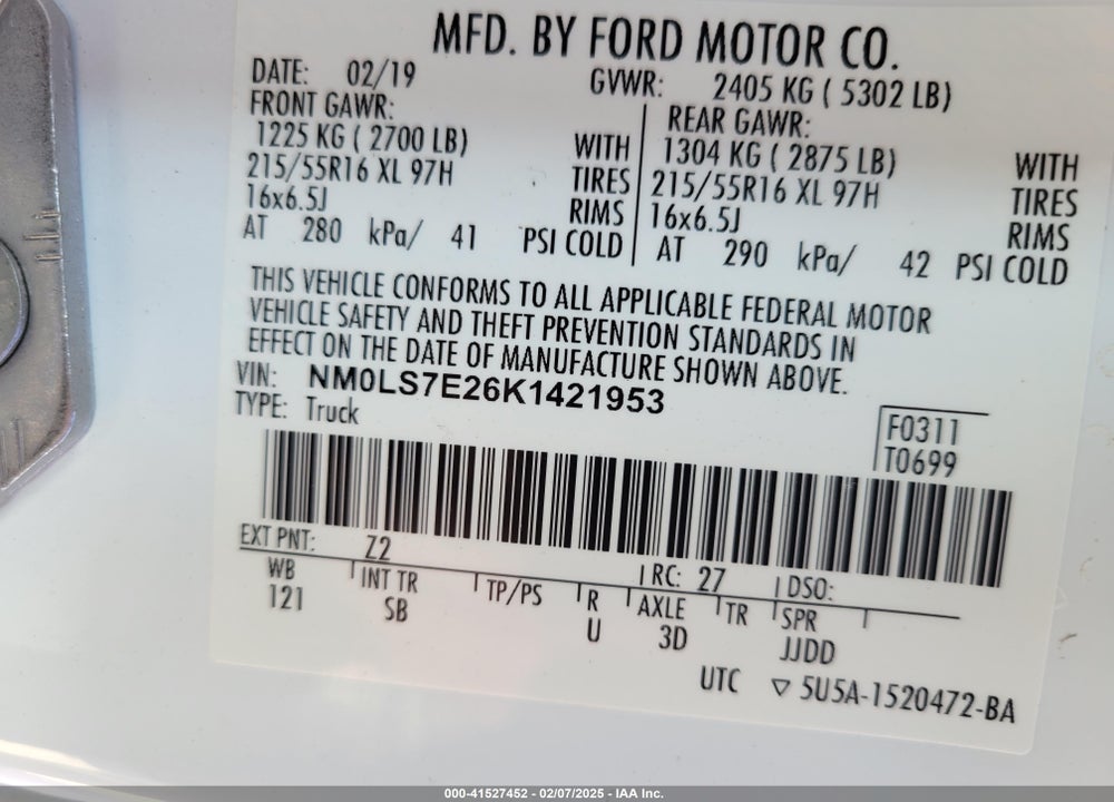 2019 FORD TRANSIT CONNECT VIN: NM0LS7E26K1421953
