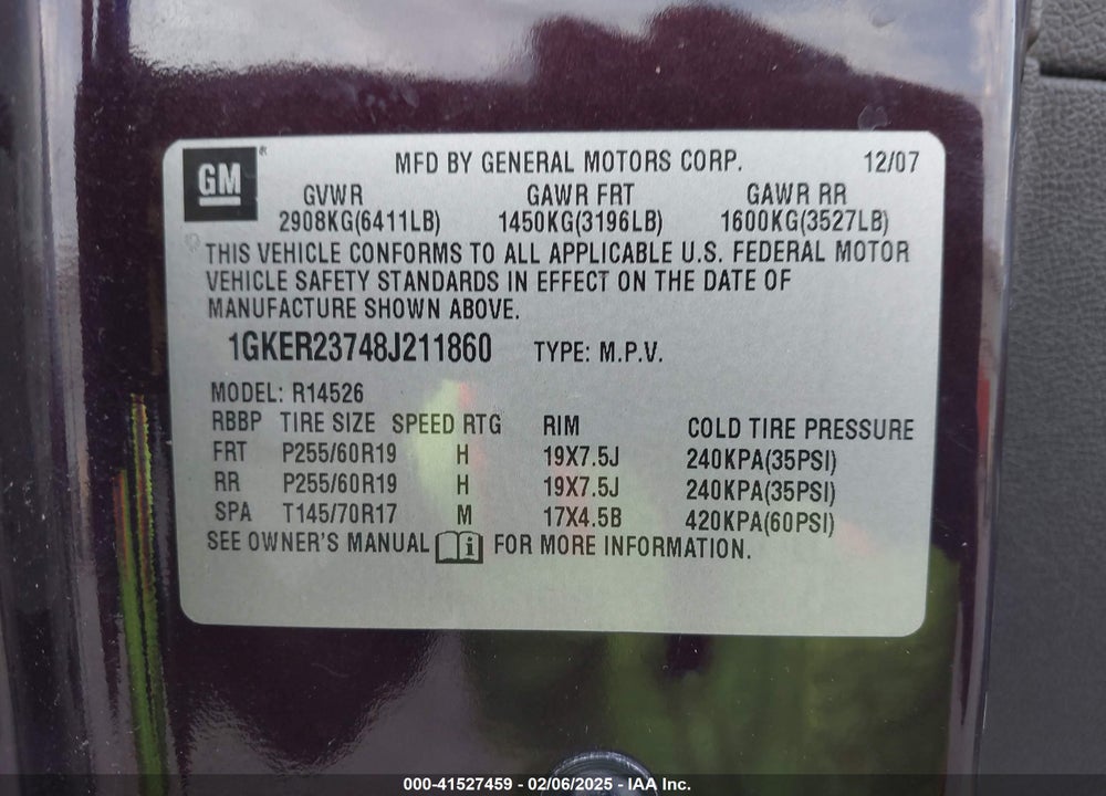 2008 GMC ACADIA SLT-1 VIN: 1GKER23748J211860