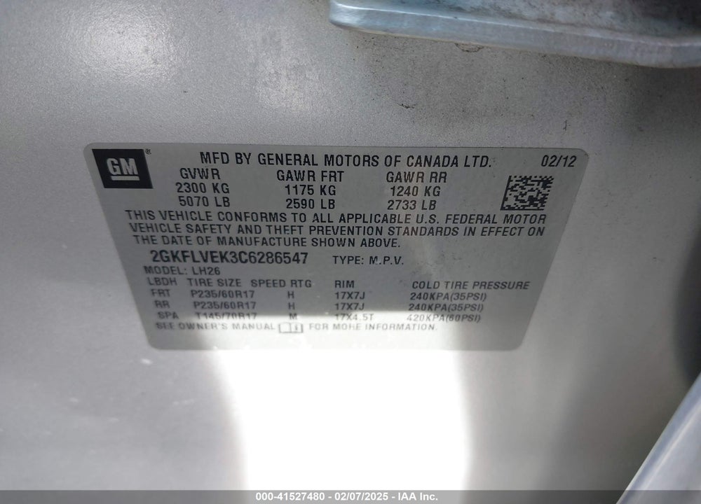 2012 GMC TERRAIN SLT-1 VIN: 2GKFLVEK3C6286547