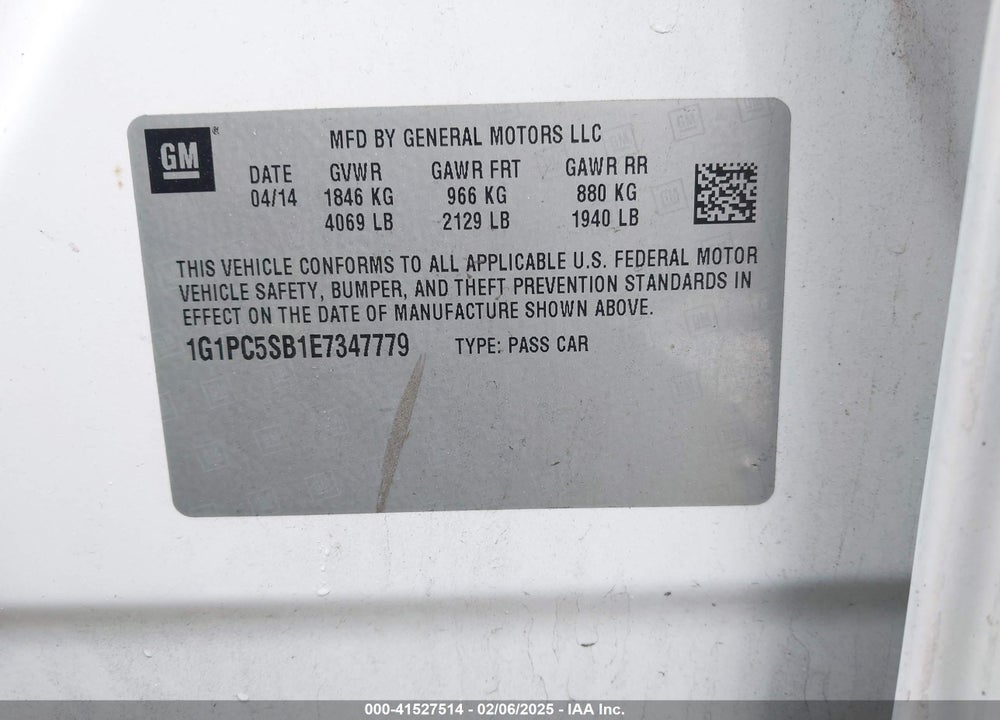 2014 CHEVROLET CRUZE VIN: 1G1PC5SB1E7347779
