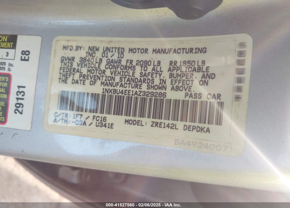 2010 TOYOTA COROLLA VIN: 1NXBU4EE1AZ329286