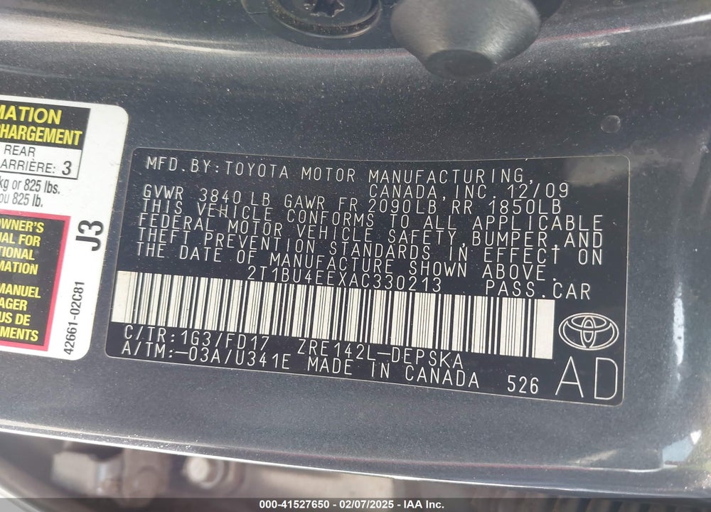 2010 TOYOTA COROLLA S VIN: 2T1BU4EEXAC330213