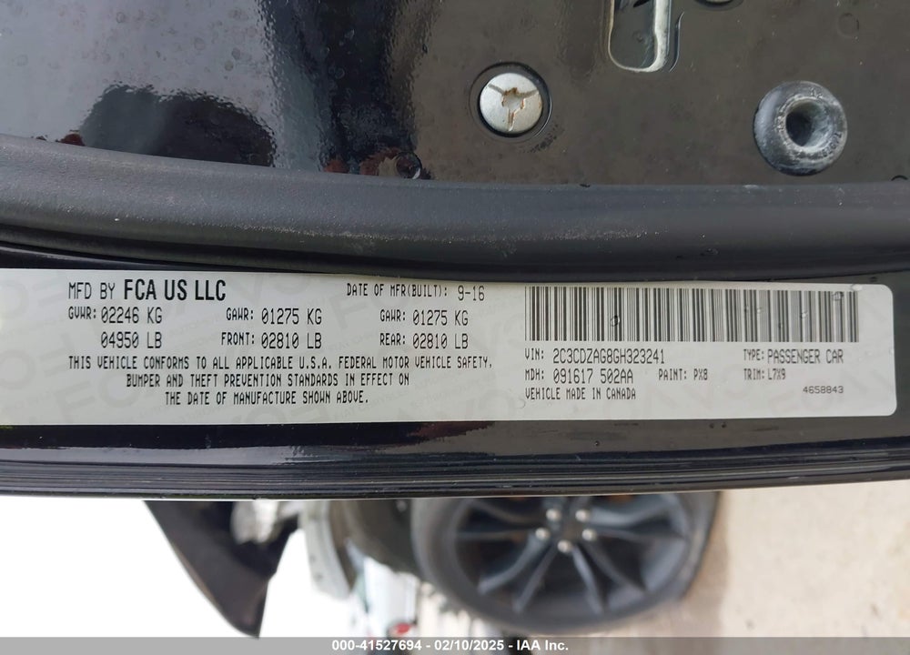 2016 DODGE CHALLENGER VIN: 2C3CDZAG8GH323241