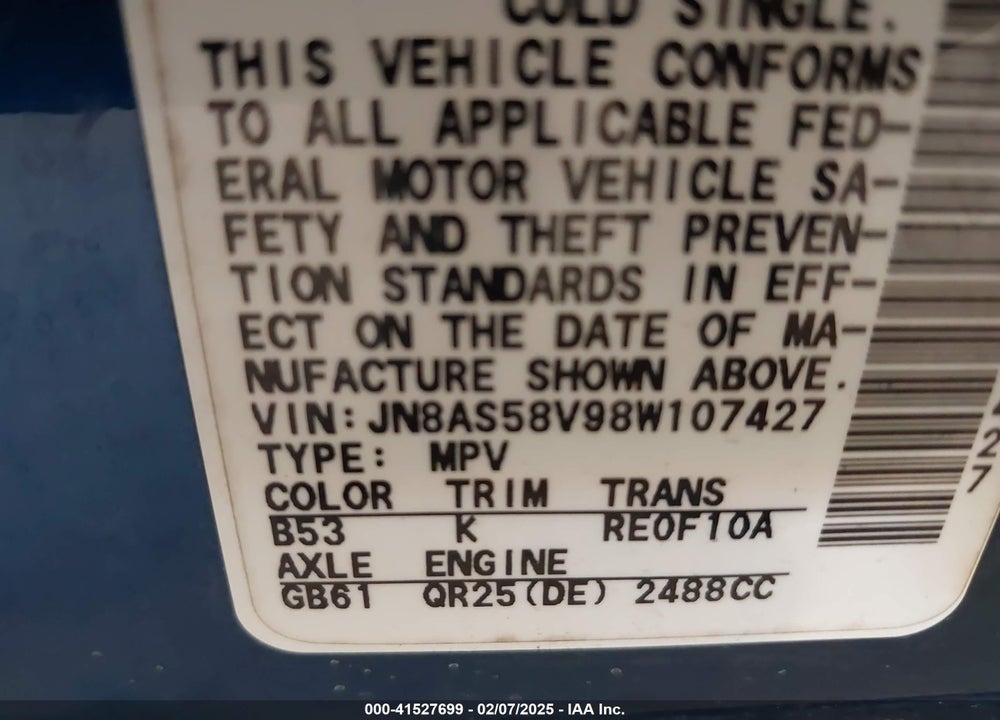 2008 NISSAN ROGUE SL VIN: JN8AS58V98W107427