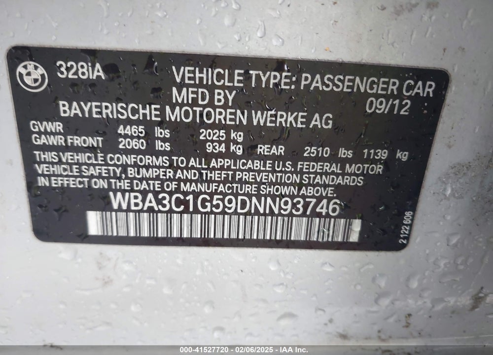 2013 BMW 328I VIN: WBA3C1G59DNN93746