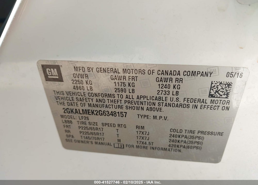 2016 GMC TERRAIN VIN: 2GKALMEK2G6348157