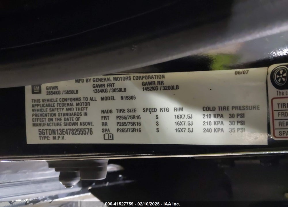 2007 HUMMER H3 SUV VIN: 5GTDN13E478255576