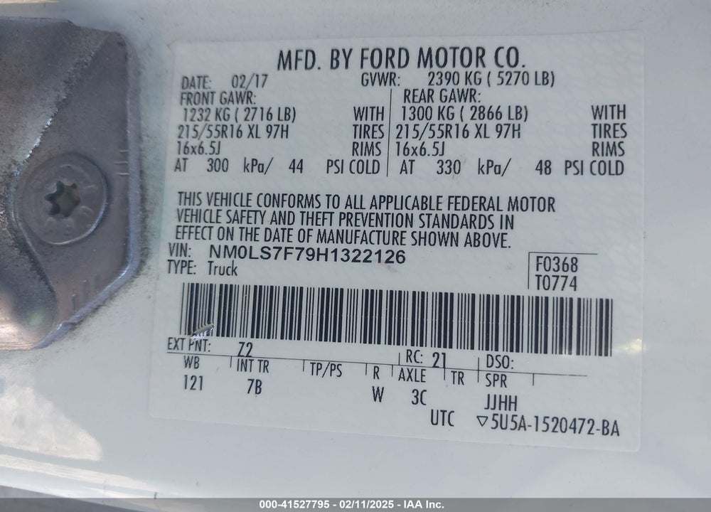 2017 FORD TRANSIT CONNECT VIN: NM0LS7F79H1322126
