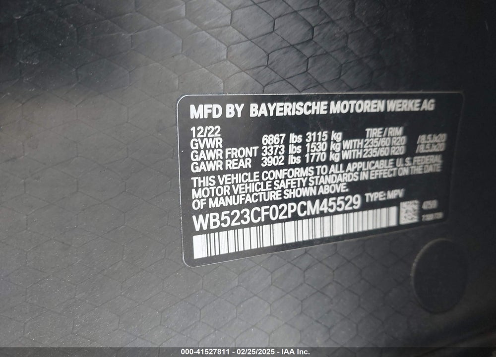 2023 BMW IX XDRIVE50 VIN: WB523CF02PCM45529