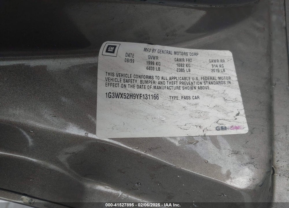 2000 OLDSMOBILE INTRIGUE GLS VIN: 1G3WX52H9YF131166