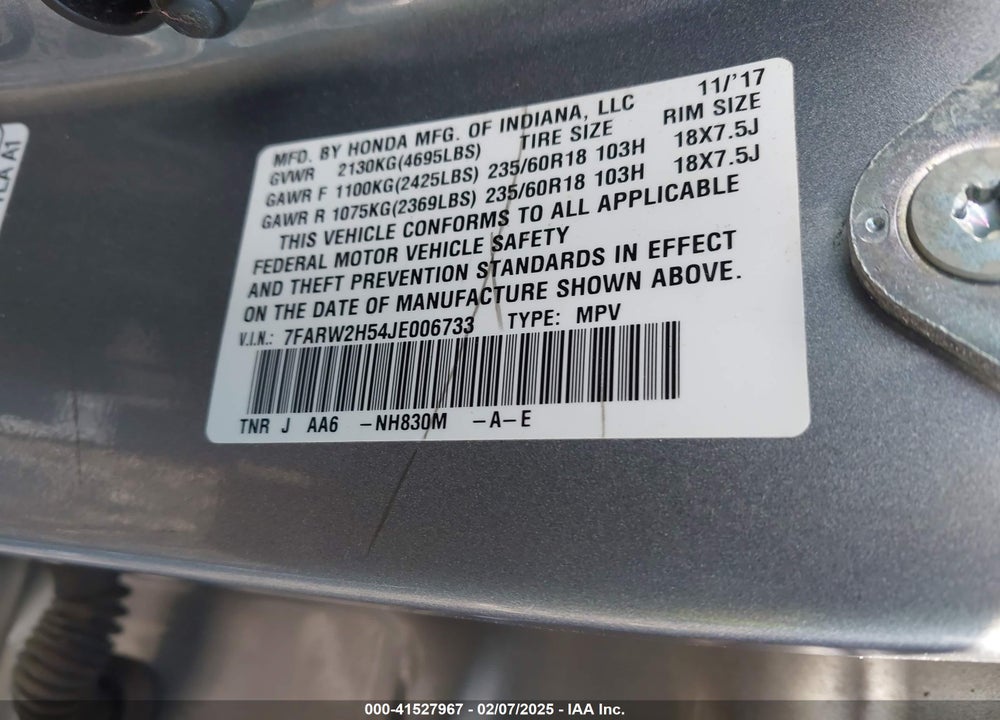 2018 HONDA CR-V EX VIN: 7FARW2H54JE006733