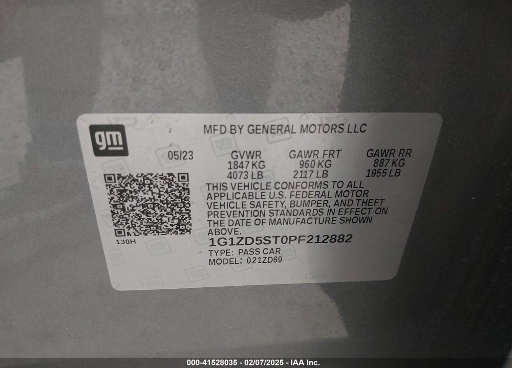 2023 CHEVROLET MALIBU VIN: 1G1ZD5ST0PF212882