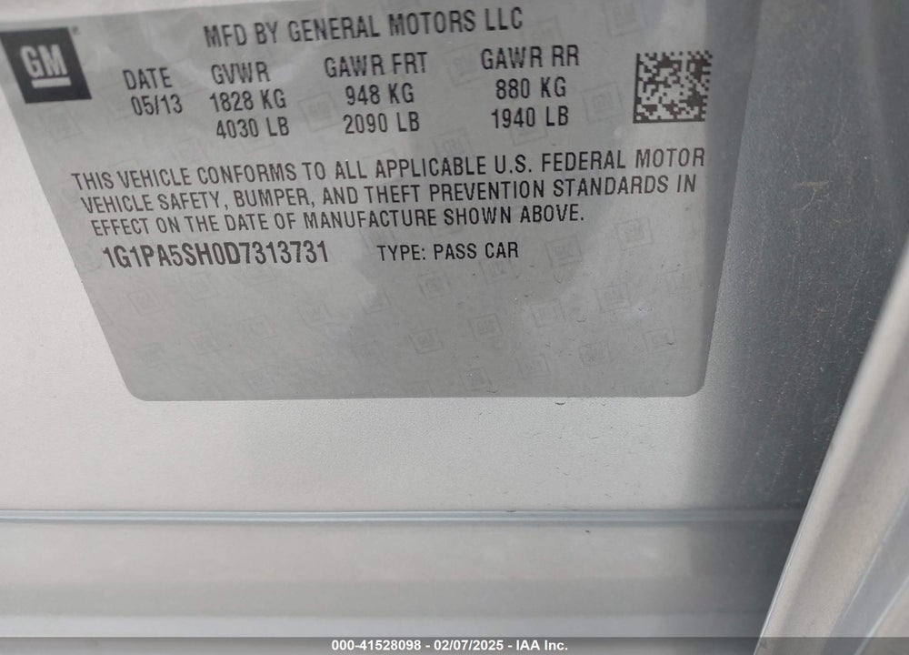 2013 CHEVROLET CRUZE LS AUTO VIN: 1G1PA5SH0D7313731