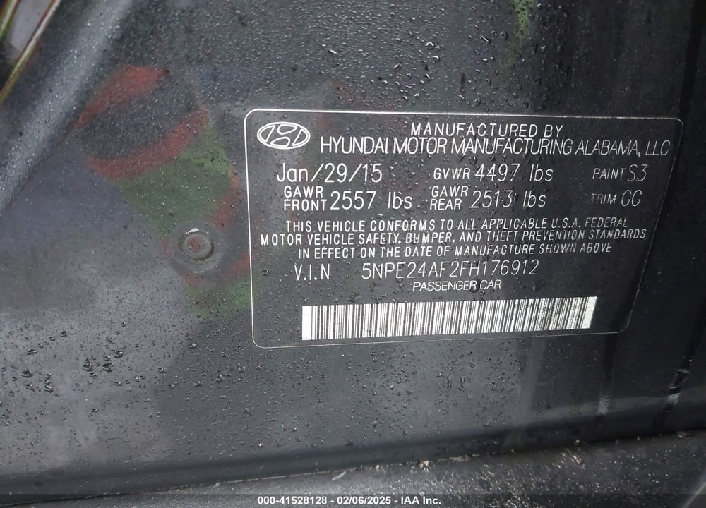 2015 HYUNDAI SONATA SE VIN: 5NPE24AF2FH176912