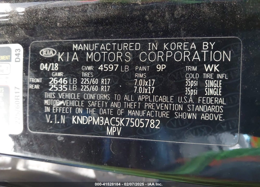 2019 KIA SPORTAGE LX VIN: KNDPM3AC5K7505782