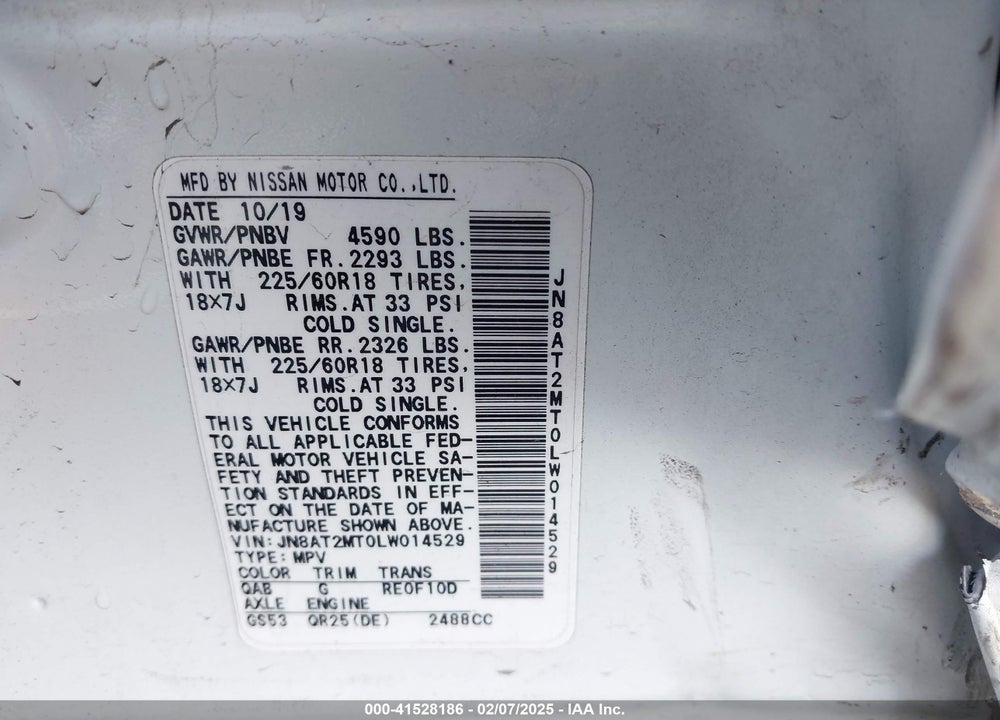 2020 NISSAN ROGUE SV FWD VIN: JN8AT2MT0LW014529