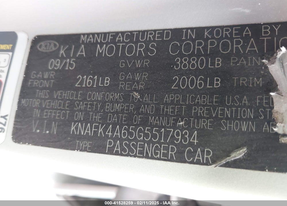2016 KIA FORTE VIN: KNAFK4A65G5517934