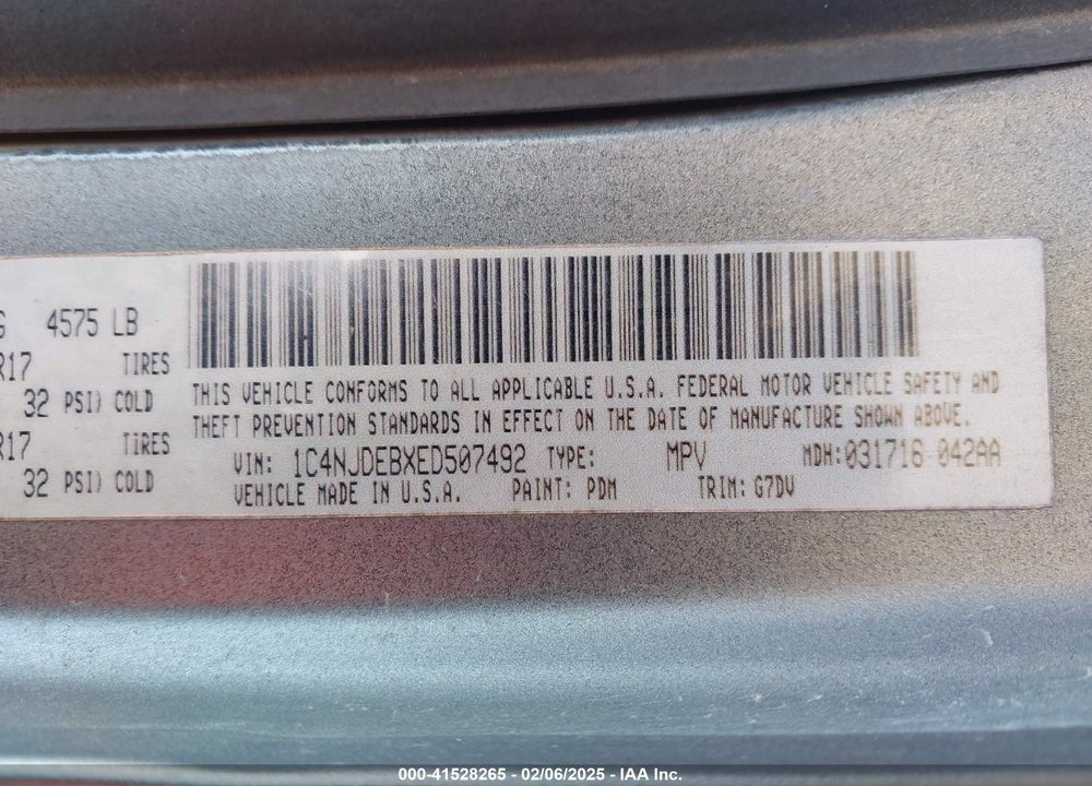 2014 JEEP COMPASS LATITUDE VIN: 1C4NJDEBXED507492