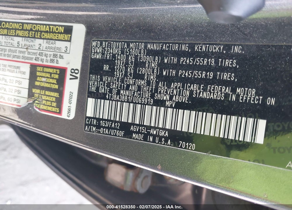 2015 TOYOTA VENZA LE VIN: 4T3BA3BB1FU069919