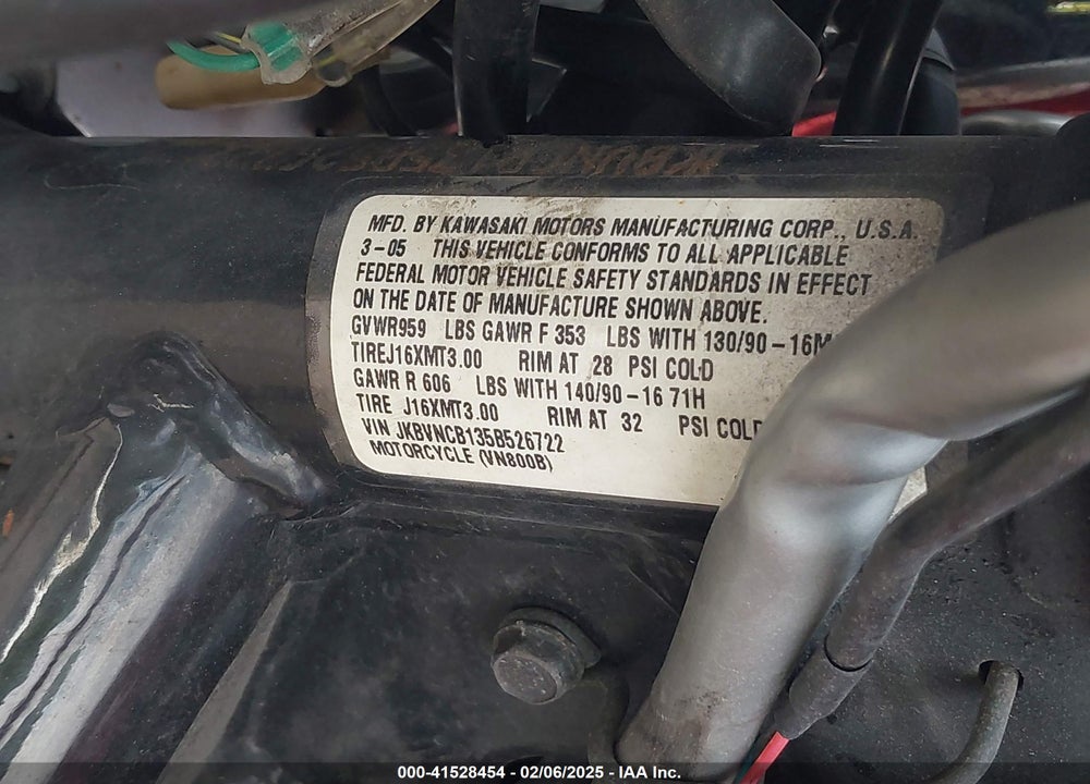2005 KAWASAKI VN800 B VIN: JKBVNCB135B526722