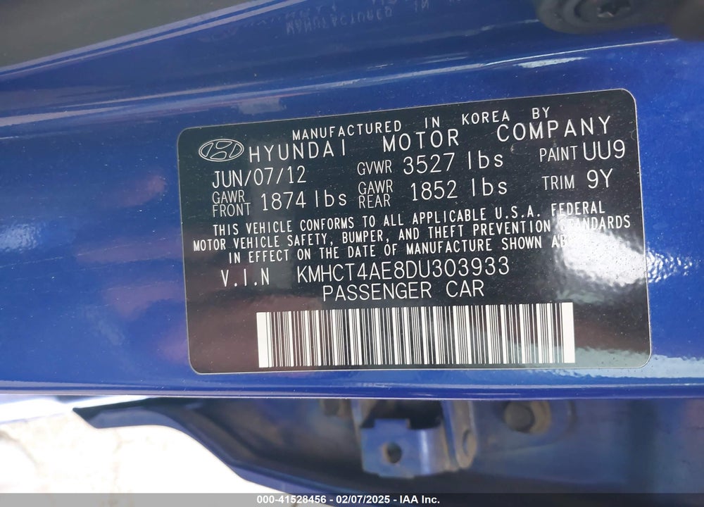 2013 HYUNDAI ACCENT VIN: KMHCT4AE8DU303933