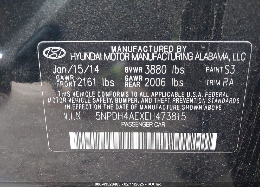 2014 HYUNDAI ELANTRA VIN: 5NPDH4AEXEH473815