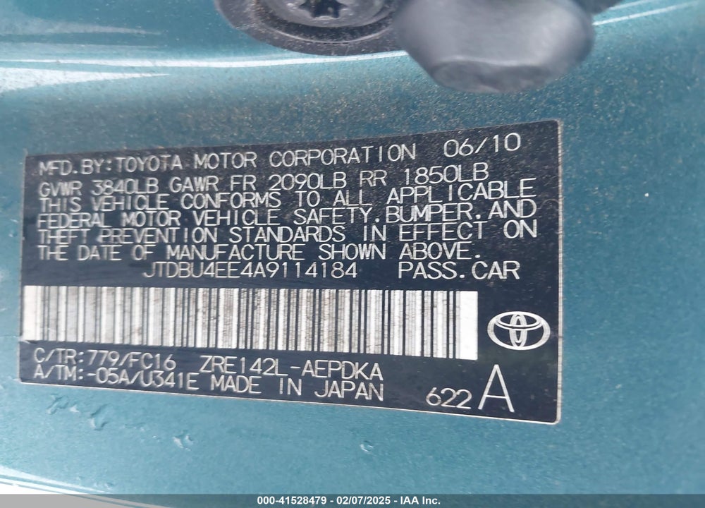 2010 TOYOTA COROLLA VIN: JTDBU4EE4A9114184