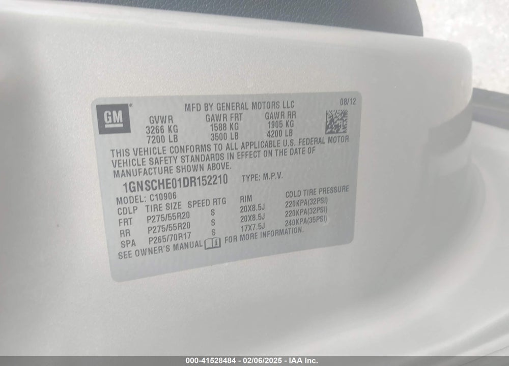 2013 CHEVROLET SUBURBAN 1500 VIN: 1GNSCHE01DR152210