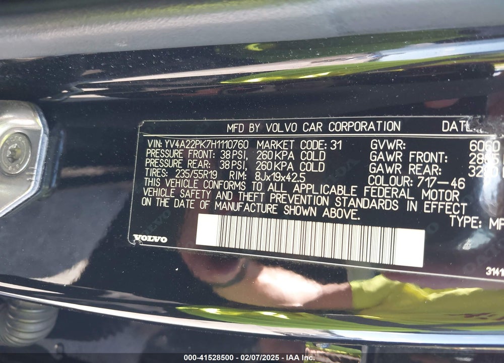 2017 VOLVO XC90 VIN: YV4A22PK7H1110760