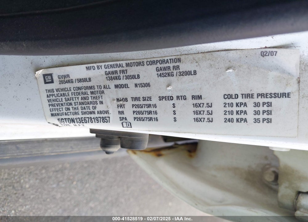 2007 HUMMER H3 SUV VIN: 5GTDN13E678197857