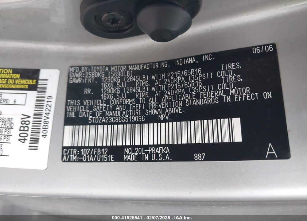2006 TOYOTA SIENNA CE VIN: 5TDZA23C86S519096